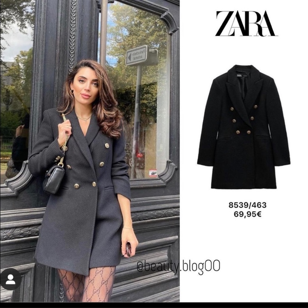 ZARA | NWT BLACK DOUBLE BREASTED LONG BLAZER - Picture 2 of 13